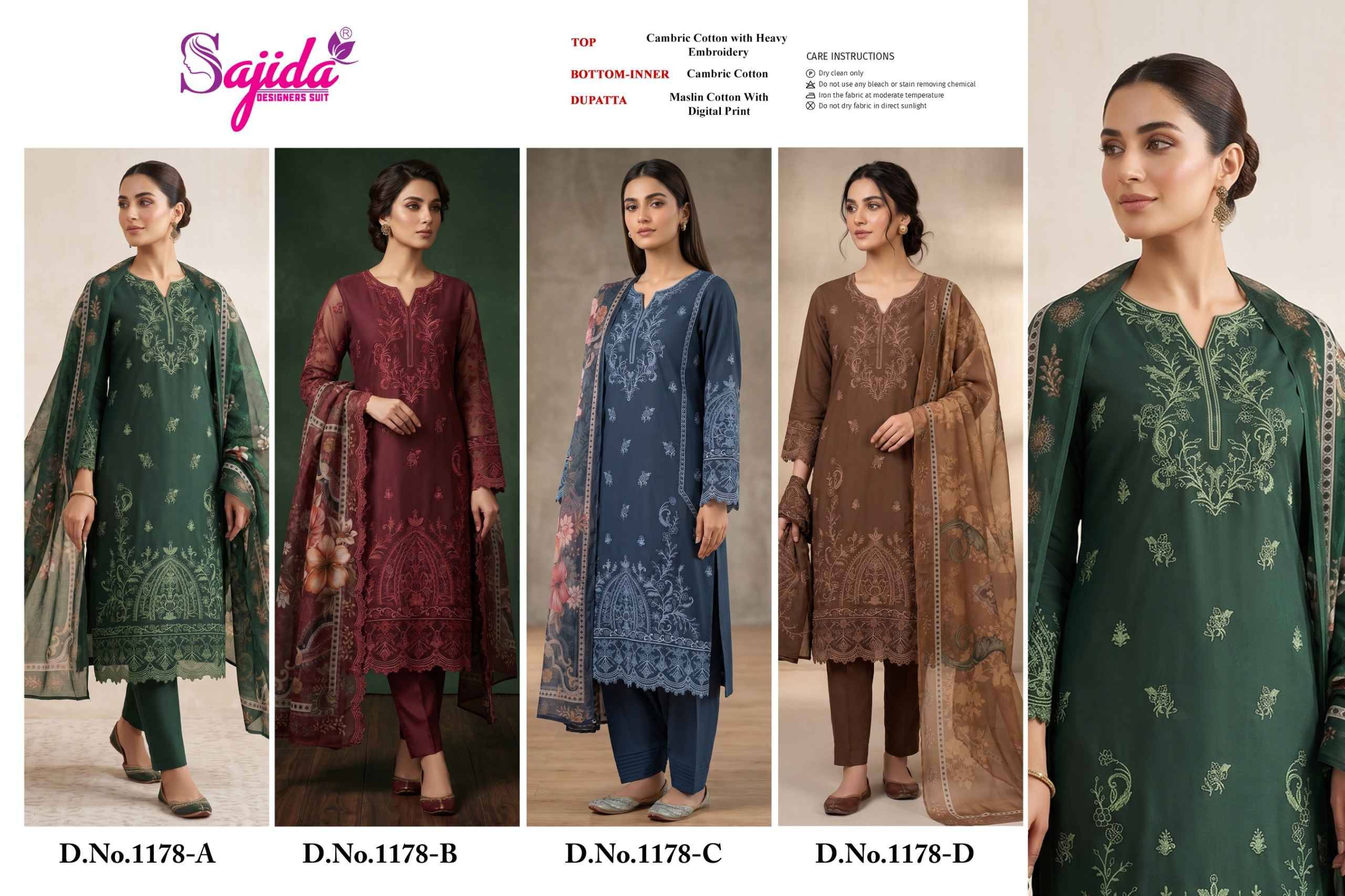 1178 COLORS By Sajida Designer Suits Beautiful Pakistani Suits Colorful Stylish Fancy Casual Wear & Ethnic Wear Cambric Cotton Embroidered Dresses At Wholesale Price